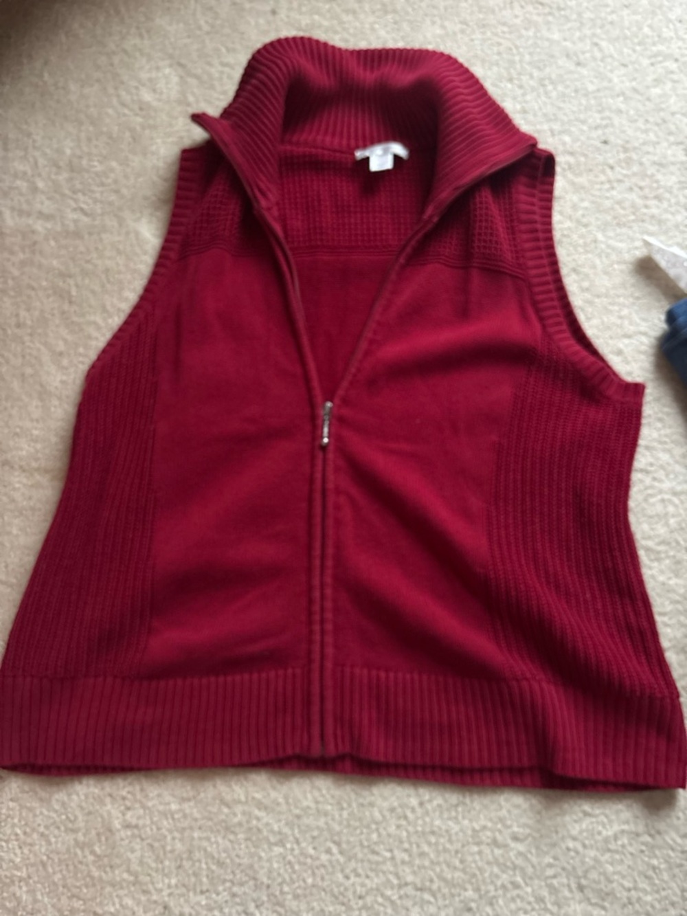 Christopher & Banks Burgundy Ribbed Zip-Up Knit Vest